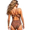 CUPSHE Costume da bagno intero da donna, scollo a V, controllo della pancia, doppie cinghie regolabili sul retro, con anello O-ring, Marrone chiaro/Floreale, M