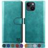 SUANPOT progettazione per iPhone 15 6.1 Blocco RFID Portafoglio Slot CarteSupporto Cellulare Magnetica custodia Pelle Sintetica Cover per apple 15 6.1 Blu verde