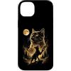 Feline Lunar Visions Custodia per iPhone 14 Plus Gatto verde luminoso che ulula foresta della luna