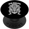 New Zealand Rugby Maori Inspired Kiwi Ha Nuova Zelanda Rugby Maori Haka Guerriero con scudo di felce d'argento PopSockets PopGrip Adesivo