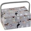 Hobby Gift Scatola Media per Cucito con Manico - Cestino Porta Cucito in Cotone con Scomparti per Strumenti e Accessori Creativi - 18,5 x 25,5 x 14,5 cm, Cani Grigi