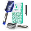URAQT Spazzola per Capelli Curva con setole di Cinghiale, 3 Pezzi Spazzola Capelli con Pettine Coda per Capelli, Adatta Styling a Capelli Lunghi, Fini, Ricci o Lisci, Crespi, Mossi(Blu+bianco)