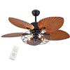 LJYKBFL Ventilatori da soffitto tropicali con luce Ventilatore da soffitto a foglia di palma da 52 pollici 5 pale in ABS Lampadario in gabbia di metallo Apparecchio di illuminazione 3 velocità con telecoman