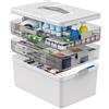 GOURDBRO Contenitore per medicinali a 3 animali, grande, organizer per medicinali con manico, in plastica, vuoto, multiuso, con vassoio rimovibile (bianco)