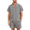 Irdcomps Pigiama Uomo Cotone Leggero Pigiama Corto Estivo Pigiami Estivi Due Pezzi Maglia a Maniche Corte con Scollo a V e Pantaloncini Quadri Nero XXL