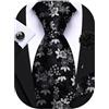 Barry.Wang Cravatta floreale con fiore spilla da uomo in seta cravatta tascabile gemelli quadrati set formale festa di nozze affari, Nero e bianco, Taglia unica