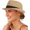 Creekstone Cappello da Sole Fedora in Paglia per Donne e Uomini a Tesa Corta Panama Trilby Cappello da Spiaggia Estivo Ripiegabile UPF 50+