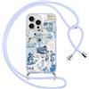 Yoedge Cover con Cordino per iPhone 16 Pro Max, Custodia con Laccio Collana Regolabile Tracolla Aesthetic Oceano Disegni, Silicone TPU Necklace Protettiva Corda Case per iPhone 16 Pro Max 6,9, Blu