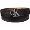 Calvin Klein Uomo Cintura Buckle Tumbled 3,5 cm in Pelle Leder Reversibile, Nero (Black/Ck Cognac/Antique Silver), 130 cm
