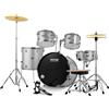 VEVOR Kit di Batteria per Bambini, Set Completo per Principianti, 5 Pezzi, Kit con Basso Tom, Rullante, Trono, Piatto, Pedale Hi-Hat Due Paia di Bacchette, Set Tamburo Principianti 558,8 mm, Argento