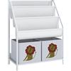 AIYAPLAY Libreria Montessori 3-8 anni con 4 ripiani, 2 contenitori e stampa leone, bianco | Aosom Italy