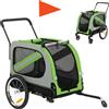 PawHut Rimorchio per bici per cani 2 in 1, pieghevole con cintura e riflettori, verde | Aosom Italy
