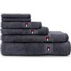 Tommy Hilfiger - Asciugamano da bagno, color grigio, spugna boucle, 520 g/m², 100% cotone pettinato, passamaneria jacquard e ricami, morbido e assorbente