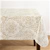Threadmade Elrene Home Fashions Savannah Boho Paisley - Tovaglia in vinile impermeabile e antimacchia, con retro in flanella, 132 x 132 cm, quadrata, colore: tortora