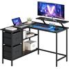 VASAGLE Scrivania per Computer a L, Scrivania ad Angolo con 2 Cassetti Spaziosi e Supporto per Monitor, Ripiano Regolabile, per Ufficio Studio, Nero Ebano LWD097B56