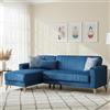 Dmora Divano Letto con penisola Miguel, Divano Contenitore ad Angolo con 3 Cuscini, Sofà in Tessuto con Apertura Click-clack, 225x151h84 cm, Blu
