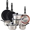 WELL HOME MOBILIARIO & DECORACIÓN Well Home Set di utensili da cucina da 8 pezzi in acciaio inox + 3 padelle Ø16Ø20Ø24 cm Rame metallizzato in alluminio pressato