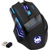 Zelotes Mouse wireless Zelotes, 4 DPI regolabili, 7 tasti, risparmio energetico, 2,4 GHz con ricevitore USB, illuminazione LED, design ergonomico, mouse da gioco wireless per PC, Mac, laptop, nero