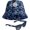 MANCHESTER CITY FC Berretto da baseball o cappello alla pescatora e occhiali da sole per bambini, set estivo cappello da sole 100% UV, accessori essenziali per le vacanze, regali per ragazzi, Secchio
