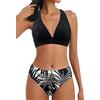 Rayson Costumi da Bagno Donna Scollo a V Triangolo Top Push-up Reggiseno Imbottito Cinturino Laterale Media Bottom Bikini Set Spiaggia Due Pezzi(Nero-Albero,XL)