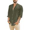 Runcati Camicia in lino, da uomo, estiva, a maniche lunghe, a righe, per il tempo libero, in cotone, vestibilità regolare