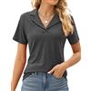 Rapbin Polo classica da donna con scollo a V e maniche corte, top estivo, polo da golf per affari, camicette tuniche 2026, grigio, XL
