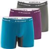FM London Confezione da 3 Boxer da uomo in fibra di bambù con interno coscia anti-sfregamento - Morbidi boxer a gamba lunga con marsupio ergonomico, Carbone, Verde, Viola, L