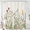 Riyidecor Tenda da doccia in tessuto con fiori selvatici e fiori floreali, 137 x 198 cm, decorazione per il bagno, foglie verdi, set da bagno botanico, accessori per il bagno, in poliestere,