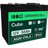 Green Cell Batteria AGM 12V 55Ah VRLA Sigillata per Camper e Barca