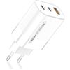 TELE System TS809 EU Caricabatterie 65W GAN PD QC, USB-C + USB-A, 3 Porte Ultra-Fast Charge, Ricarica Rapida per 3 Dispositivi Contemporanei, Adattatore da Parete Compatto