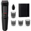 Philips MULTIGROOM Series 3000 6 in 1, viso MG3710/15, nero, rettangolo, mento, orecchie, sopracciglia, naso, acciaio inossidabile, batteria, 60 min