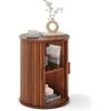 YITAHOME Tavolo rotondo con anta scorrevole, tavolino con ripiano portaoggetti a 2 ripiani, per camera da letto, sala da pranzo, soggiorno, ufficio o appartamento, tavolino da caffè/comodino, noce