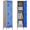 LOCENHU Armadio in metallo con prese d'aria, 3 ante in metallo con porta biglietti da visita, adatto per scuola, ufficio e casa, da assemblare, 168 cm x 40 cm x 40 cm, grigio/blu