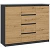 CDF Mobile Contenitore con 2 Ante e 4 Cassetti Cassettiera per Soggiorno e Camera da Letto Credenza Moderna 120 x 40 x 97 cm - Rovere Artisan/Antracite