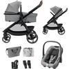 Maxi-Cosi Maxi Cosi Zelia Select Trio, Passeggino Trio Con Seggiolino Auto, 0-4 anni (0-22 kg), Passeggino Neonato Compatto e Reversibile, Seggiolino Auto CabrioFix S i-Size e Borsa Passeggino, Grigio