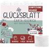 Glücksblatt Carta Igienica Vellutata Bianca al Profumo di Vaniglia, 4 Strati, 56 Rotoli x 130 Fogli, 100% Cellulosa, Super Morbida con Motivi Stampati Fortunati, Confezione da 56 Rotoli