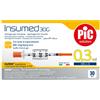 THERAS CONSUMER HEALTH Srl SIRINGA PER INSULINA PIC INSUMED 0,3 ML 100 UI SPAZIO ZERO AGO 30 GAUGE 8 MM 3 SACCHETTI DA 10 PEZZI
