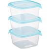 Curver Fresh'n Go - Set di 3 scatole per Alimenti Trasparenti (3 x 1,2 cm), Adatte al microonde, lavastoviglie, congelatore, 15,5 x 15,5 x 12 cm, Colore: Blu