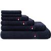 Tommy Hilfiger - Asciugamano da bagno, blu navy, spugna boucle, 520 g/m², 100% cotone pettinato, passamaneria jacquard e ricami, morbido e assorbente