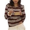 ORANDESIGNE Felpa Casual da Donna a Righe a Maniche Lunghe Polo con Scollo a V Leggera vestibilità Ampia Spalla Goccia Pullover Camicie Top