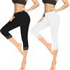 Geyuwoz 2 Paia Leggings Donna 3/4 Leggins Sportivi Donna in Cotone Pantaloni Capri Donna Estivi Pancia Opaco Pizzo Leggings Yoga Elastici Morbido per Sportivi o Casual Neri Bianco BW L