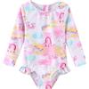 Qterdiz Costume da bagno intero da bambina, a maniche lunghe, con chiusura lampo, Sogno rosa, 12-18 Mesi