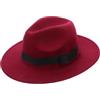 AKOOSY Cappello Fedora Unisex in Lana Strutturata con Ampia Falda E Fiocco Satinato Cappello da Jazz Classico a Larga per Uomo E Donna Stile Vintage Rosso Vino