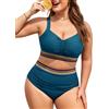 UMIPUBO Costume Donna Due Pezzi Taglie Forti Bikini per Seno Grande Vita Alta Boho Curvy Pancia Pieghe Contenitivo Modellante Push Up Plus Size Mare Estivo Costume da Bagno