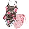 Generico Costume Intero Bambina 7-12 Anni Piscina Costume da Bagno Intero Bambina Nuoto Leopardato con Spalline Costumi da Bagno Interi Mare Monokini + Gonna Sportivo Swimsuit (Multicolour, 11-12 anni)