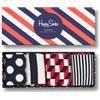 Happy Socks 4-Pack Stripe Gift Box, colorate e divertenti, Calzini per uomo e donna, Blu-Rosso-Bianco (36-40)