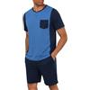 Jahetuul Pigiama Uomo Estivo Corto Cotone con Bottoni Completo | Pigiami Due Pezzi Leggero e Comodo Abbigliamento da Casa con Tasche