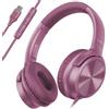 Cowyawn Cuffie USB C cablate, over-ear USB C cablate cuffie con microfono, controllo del volume, suono stereo HD, cuffie USB tipo C pieghevoli per adulti/ragazzi/laptop/computer/iPhone 15/16/17, uva