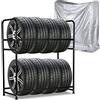 Eulenke 1 scaffale per pneumatici a due strati, per 8 pneumatici, per cantina con custodia protettiva per pneumatici, 180 kg, per carichi pesanti, 117 x 46 x 107 cm