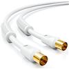 deleyCON 3,0m Cavo Antenna TV (Connettore IEC a Accoppiatore IEC) Coassiale HDTV Schermatura 4x 2x Filtro Ferrite Antidisturbo DVB-T DVB-T2 Radio DAB - Bianco